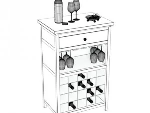 wine table rack 3 bottles cups and cherries 3D Model