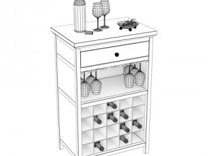 wine table rack 3 bottles cups and cherries 3D Model
