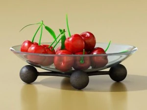 wine table rack 3 bottles cups and cherries 3D Model