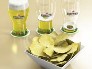 chips bowl and pint of beer 3D Model