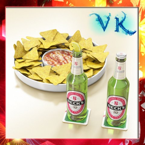 nacho bowl and becks beer bottles Modelo 3D .c4d .max .obj .3ds .fbx .stl .blend 
