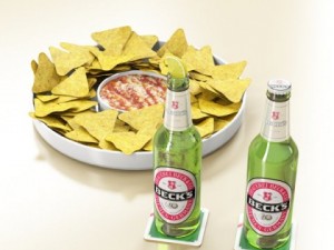 nacho bowl and becks beer bottles Modelo 3D