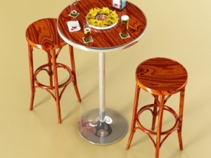 bar table stool becks beers nacho plate and napkins dispenser 3D Модель
