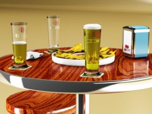 bar table stool becks beers nacho plate and napkins dispenser 3D Модель