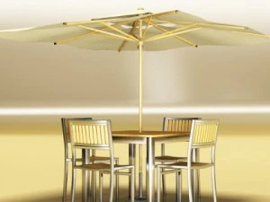 exterior bar table chair and parasol 3D Model