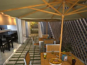 exterior bar table chair and parasol 3D Model