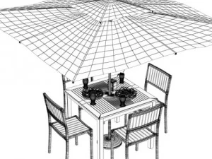 exterior bar table chair and parasol 3D Model