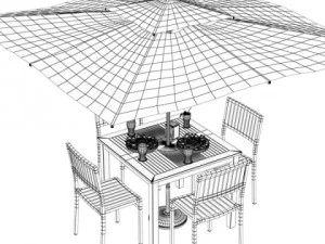 exterior bar table chair and parasol 3D Model