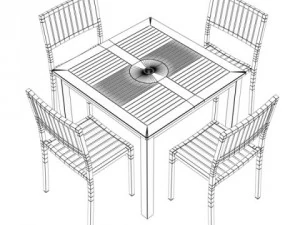 exterior bar table chair and parasol 3D Model