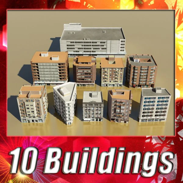 Cole&ccedil;&atilde;o de 10 edif&iacute;cios Modelo 3D .c4d .max .obj .3ds .fbx .stl .blend 