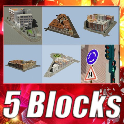 5 city blocks collection Model 3D .c4d .max .obj .3ds .fbx .stl .blend 