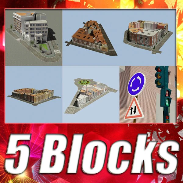5 city blocks collection 3D Model .c4d .max .obj .3ds .fbx .stl .blend 