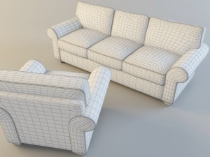 classic fabric armchair with sofa Modelo 3D