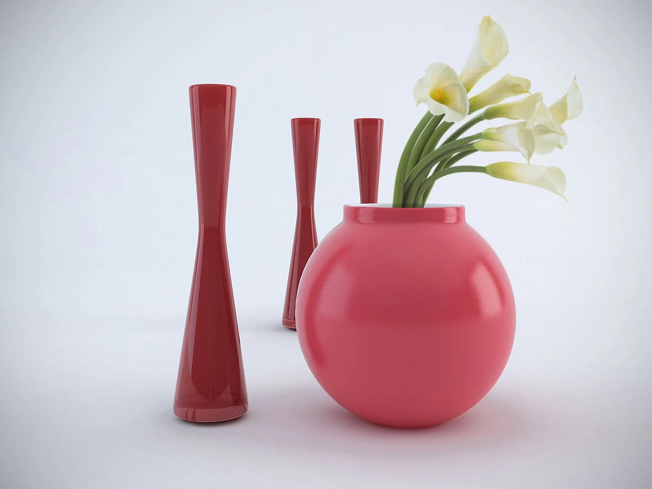 red vase set 3D Model .c4d .max .obj .3ds .fbx .stl .blend 