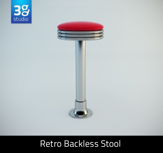 retro backless swivel stool 3D Model .c4d .max .obj .3ds .fbx .stl .blend 