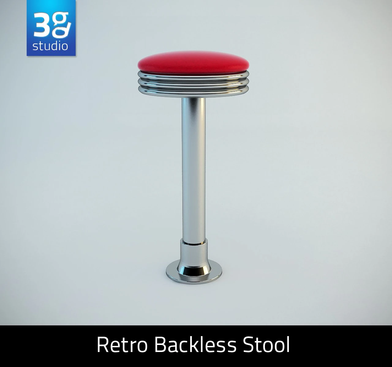 retro backless swivel stool 3D Model .c4d .max .obj .3ds .fbx .stl .blend