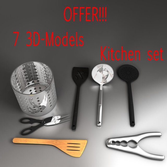 kitchen utensils kit Modelo 3D .c4d .max .obj .3ds .fbx .stl .blend 