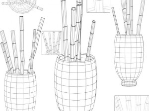 bamboo and vase Model 3D
