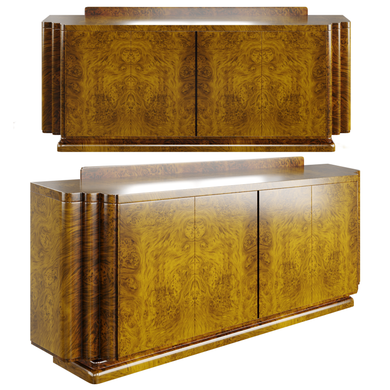 Art Deco Burl Wood Sideboard High-Quality Furniture 3D Model .c4d .max .obj .3ds .fbx .stl .blend