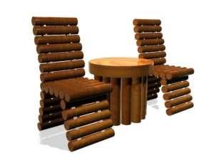 sillas circulares de madera Modelo 3D