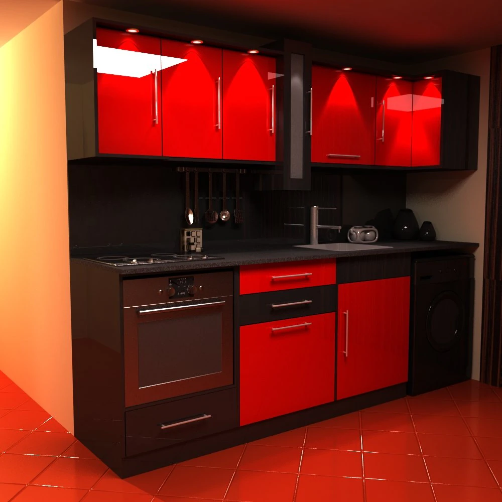 black  red kitchen 3D Model .c4d .max .obj .3ds .fbx .stl .blend 