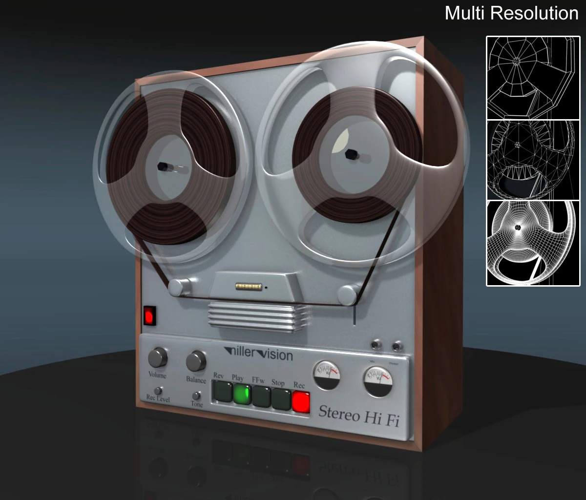 reel tape recoder 3D Model .c4d .max .obj .3ds .fbx .stl .blend 