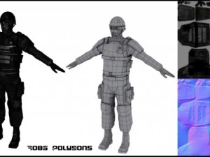 low poly sci fi soldier 3D Model