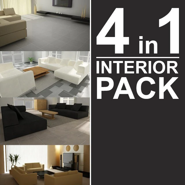 interior pack 4 in 1 3D Model .c4d .max .obj .3ds .fbx .stl .blend 