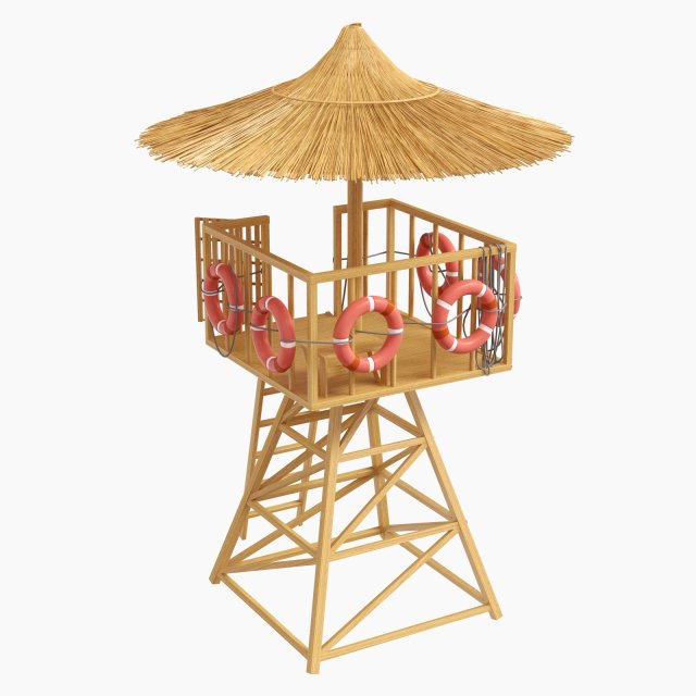 beach lifeguard-tower with lifebuoy Modelo 3D .c4d .max .obj .3ds .fbx .stl .blend 
