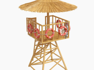 beach lifeguard-tower with lifebuoy 3D Model