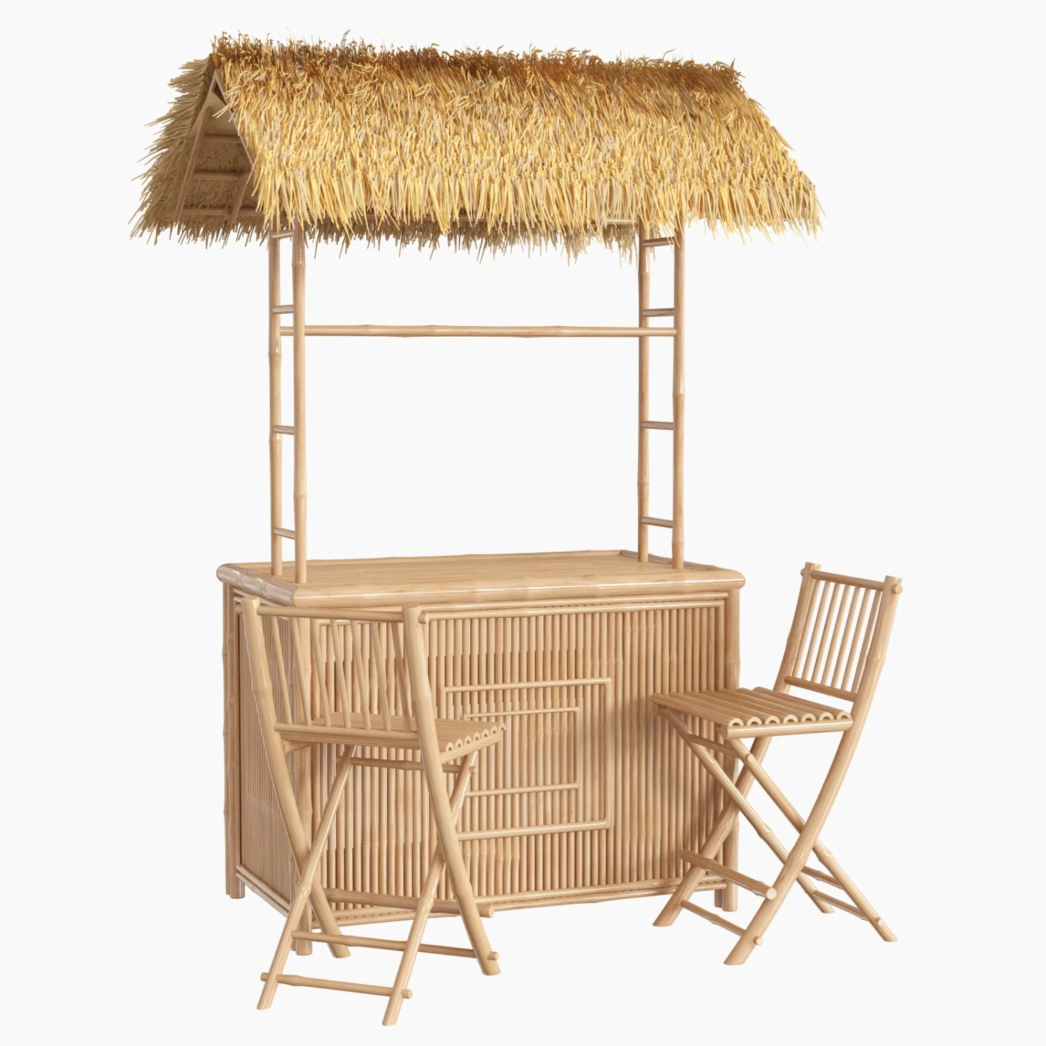 bar tiki no telhado palapa com cadeiras de bambu Modelo 3D .c4d .max .obj .3ds .fbx .stl .blend 
