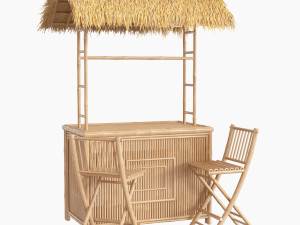 palapa roof tiki bar with bamboo chairs 3D मॉडल