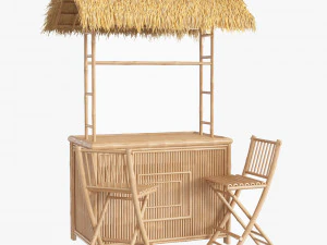 bar tiki no telhado palapa com cadeiras de bambu Modelo 3D