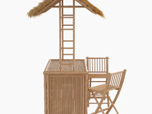 bar tiki no telhado palapa com cadeiras de bambu Modelo 3D