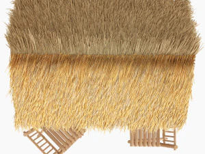 bar tiki no telhado palapa com cadeiras de bambu Modelo 3D