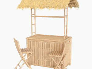 bar tiki no telhado palapa com cadeiras de bambu Modelo 3D