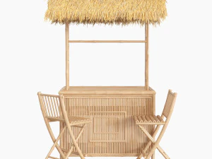 bar tiki no telhado palapa com cadeiras de bambu Modelo 3D