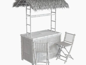 bar tiki no telhado palapa com cadeiras de bambu Modelo 3D