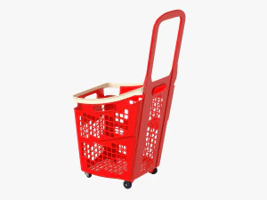 supermarket basket trolley plastik red 3D Model