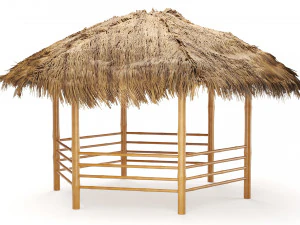 Bamboo roof beach restaurant shelter gazebo 3D Model
