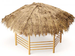 Bamboo roof beach restaurant shelter gazebo 3D Model