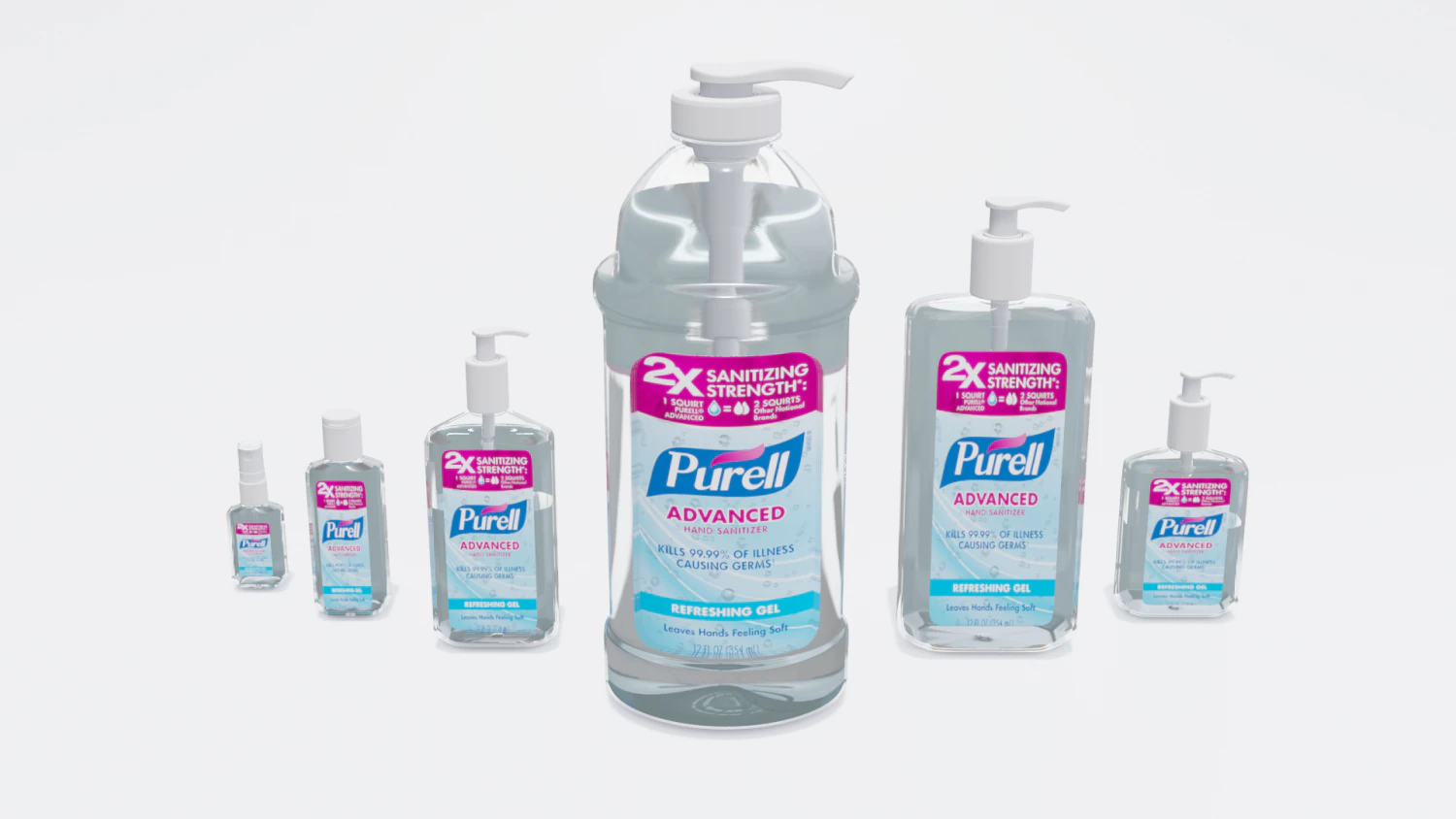 bottles with antiseptic disinfectant 3D Model .c4d .max .obj .3ds .fbx .stl .blend 