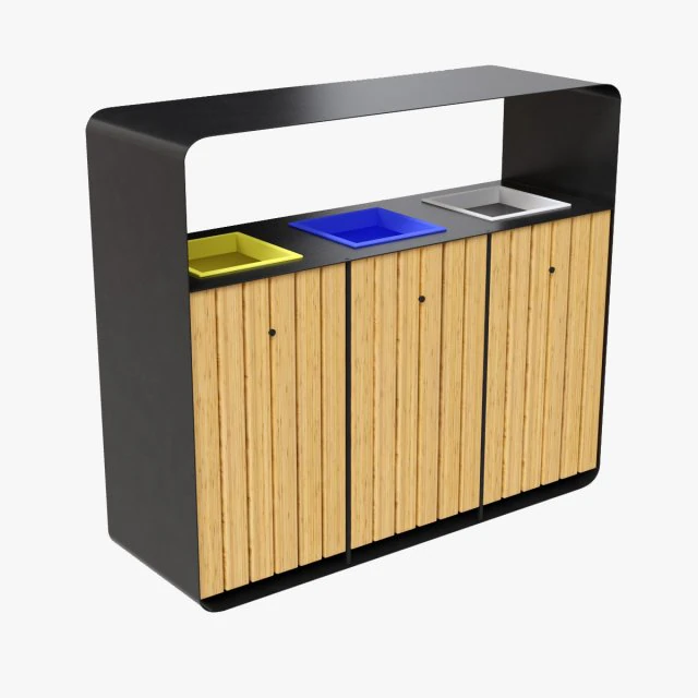 Lixeira de reciclagem externa Hanko com 3 compartimentos remov&iacute;veis Modelo 3D .c4d .max .obj .3ds .fbx .stl .blend 