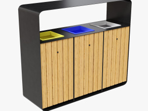 hanko outdoor waste recycling bin with 3 removable compartments 3D Model