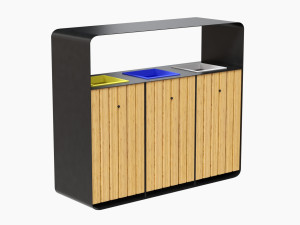 hanko outdoor waste recycling bin with 3 removable compartments Model 3D