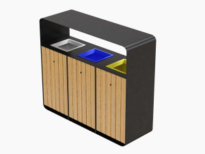 hanko outdoor waste recycling bin with 3 removable compartments Model 3D