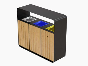 Lixeira de reciclagem externa Hanko com 3 compartimentos remov&iacute;veis Modelo 3D