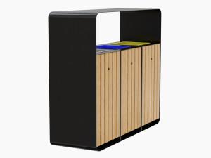 hanko outdoor waste recycling bin with 3 removable compartments Model 3D
