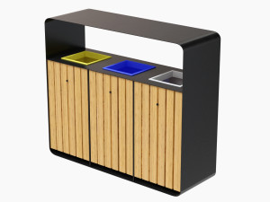 hanko outdoor waste recycling bin with 3 removable compartments Model 3D