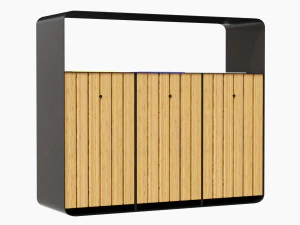 Lixeira de reciclagem externa Hanko com 3 compartimentos remov&iacute;veis Modelo 3D